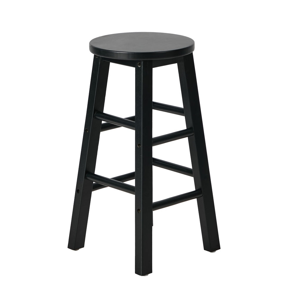Round Bar Stools Set 2 Rubber Wood Black | Simpledeals