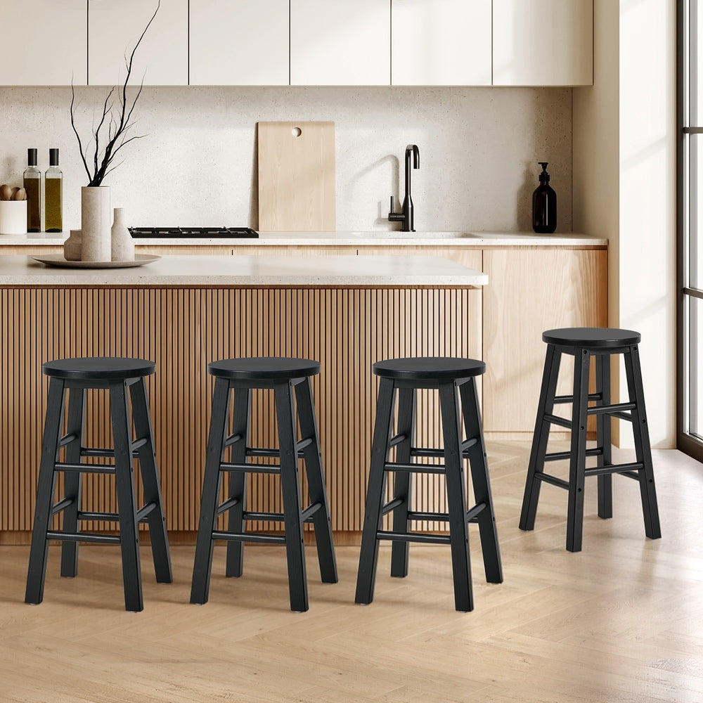 Bar Stools Set 4 Round Kitchen Counter Black | Simpledeals