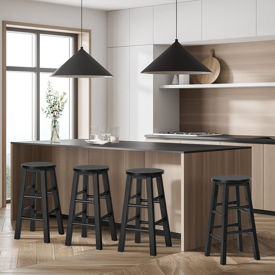Bar Stools Set 4 Round Kitchen Counter Black | Simpledeals