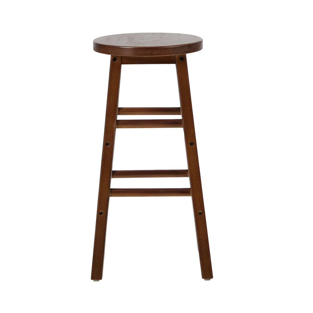Round Bar Stools Set 2 Walnut Rubber Wood | Simpledeals