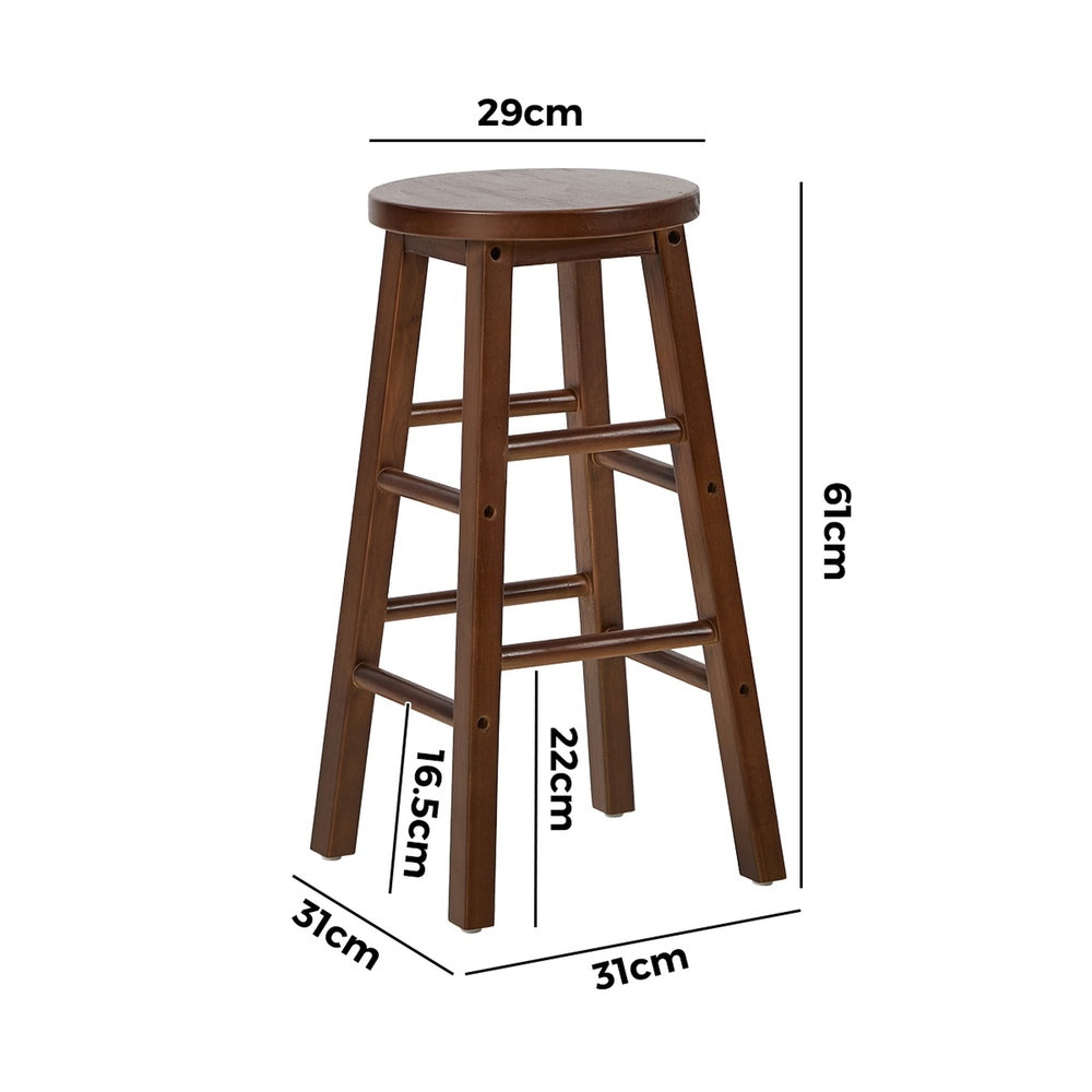 Round Bar Stools Set 2 Walnut Rubber Wood | Simpledeals