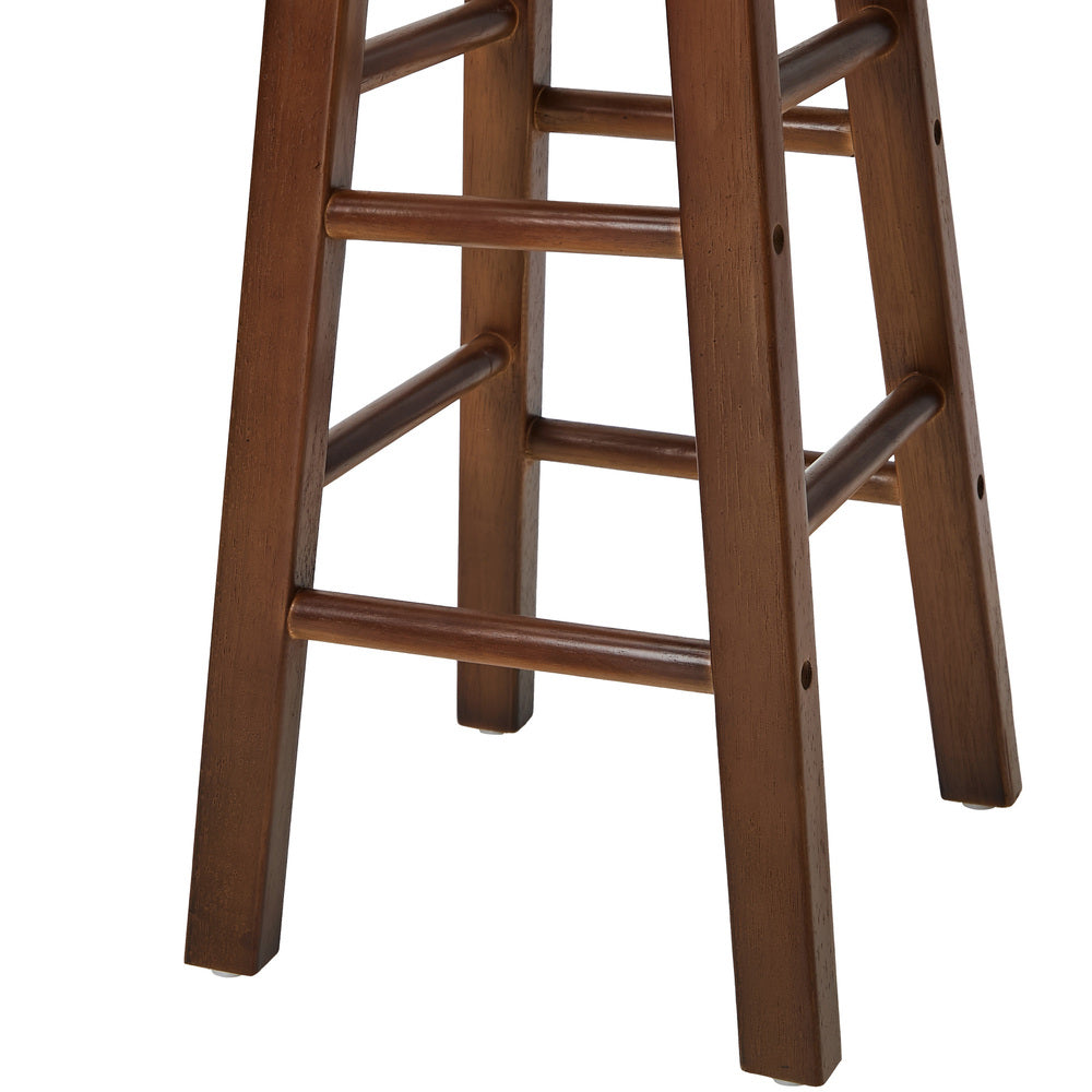 Round Bar Stools Set 2 Walnut Rubber Wood | Simpledeals