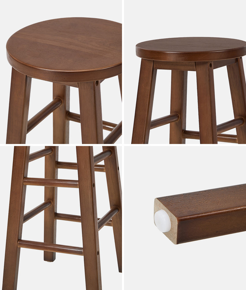 Round Bar Stools Set 2 Walnut Rubber Wood | Simpledeals