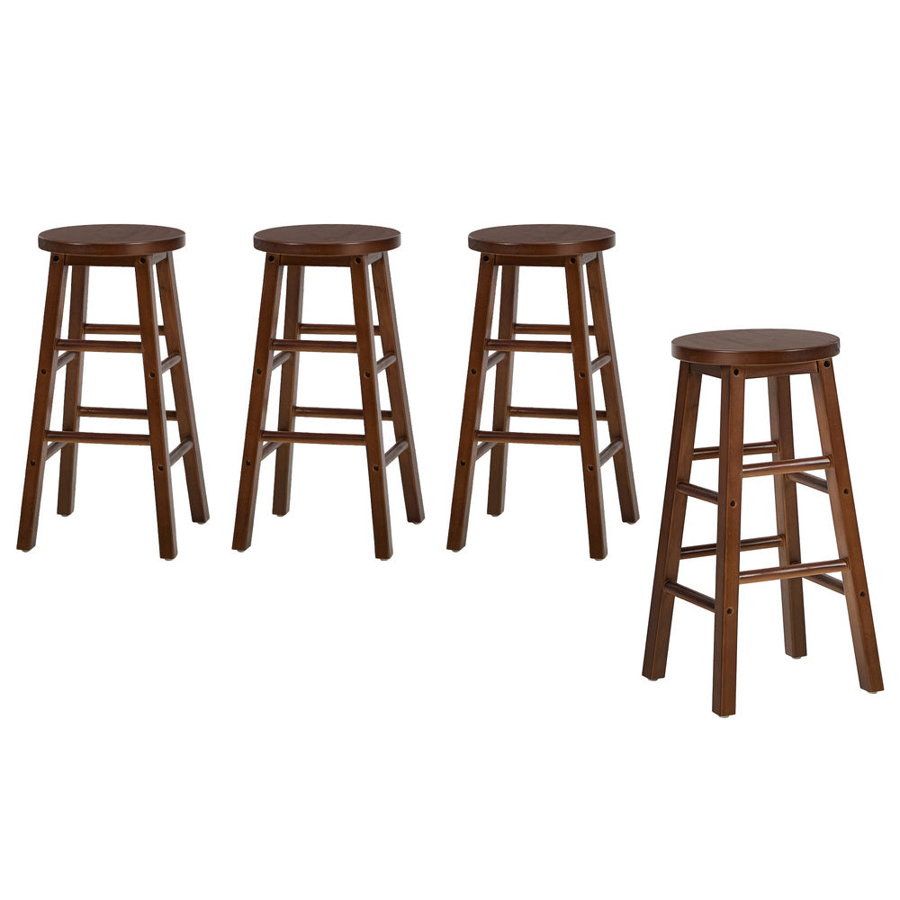 Round Bar Stools Set 4 Walnut Rubber Wood | Simpledeals