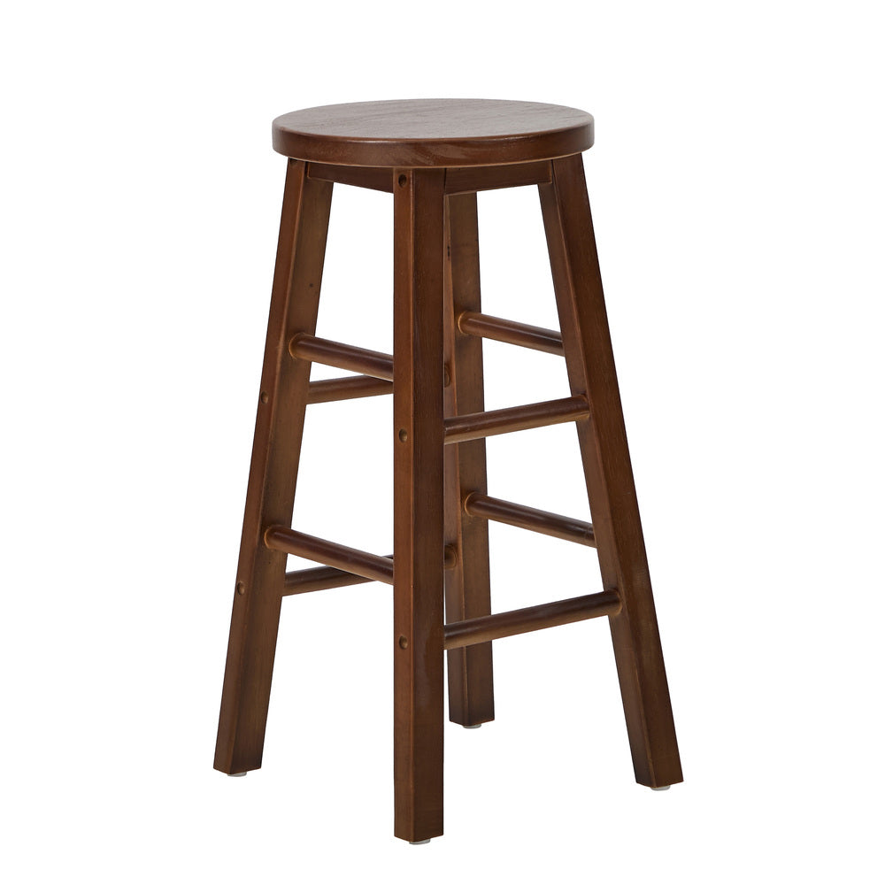 Round Bar Stools Set 4 Walnut Rubber Wood | Simpledeals
