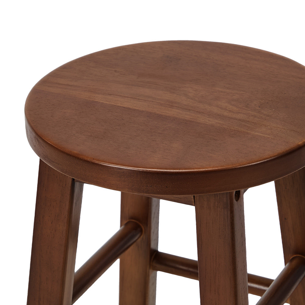 Round Bar Stools Set 4 Walnut Rubber Wood | Simpledeals