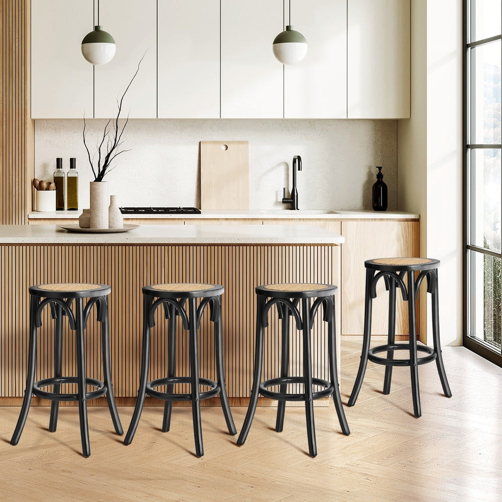 4x Bar Stools Dining Chair Rattan Seat Natural
