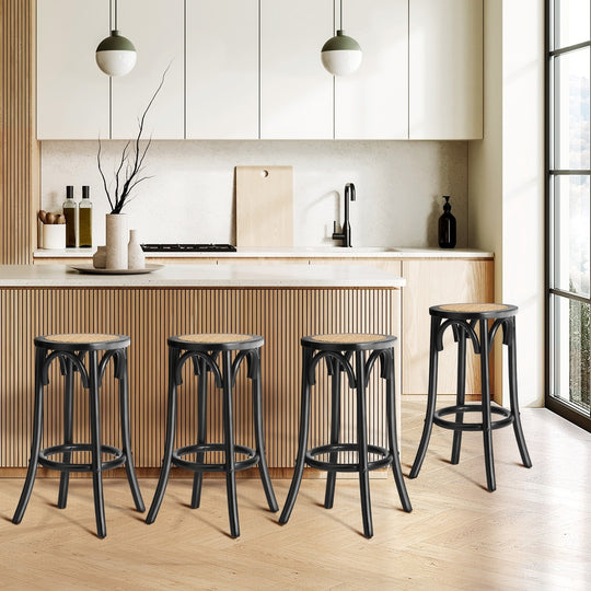 4x Bar Stools Dining Chair Rattan Seat Natural