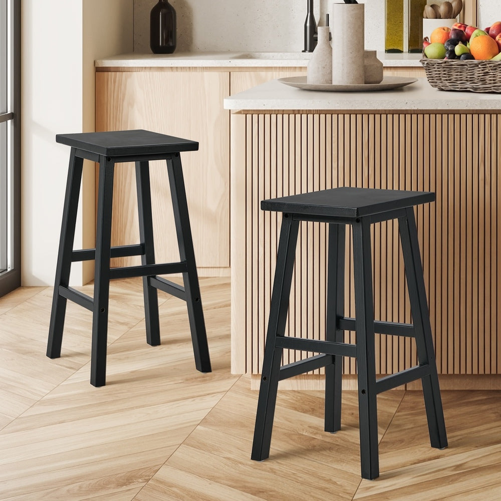 Black Bar Stools Set 2 Rubber Wood Kitchen | Simpledeals