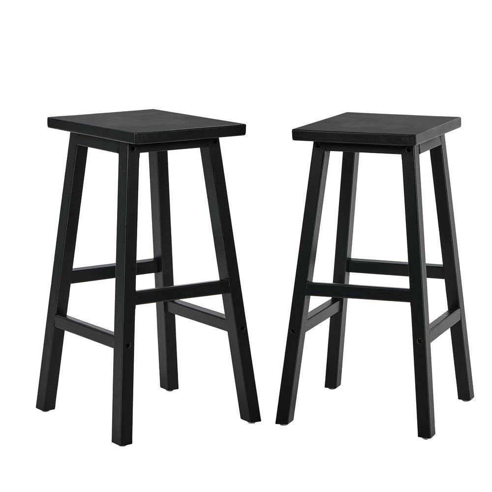 Black Bar Stools Set 2 Rubber Wood Kitchen | Simpledeals