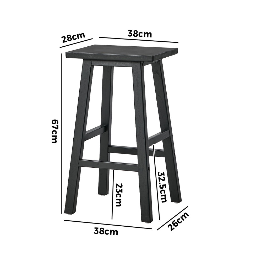 Black Bar Stools Set 2 Rubber Wood Kitchen | Simpledeals