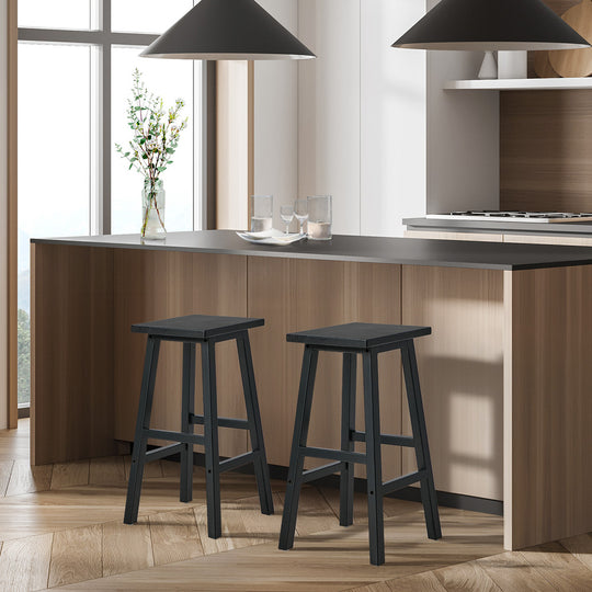Black Bar Stools Set 2 Rubber Wood Kitchen | Simpledeals