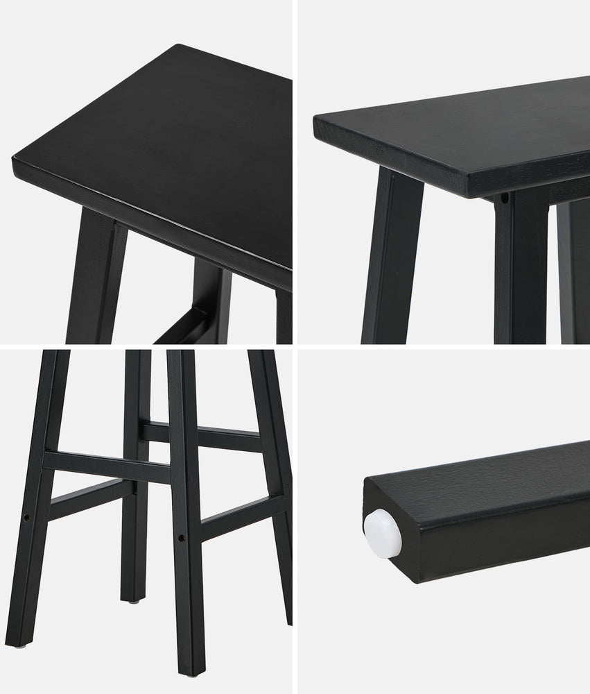 Black Bar Stools Set 2 Rubber Wood Kitchen | Simpledeals
