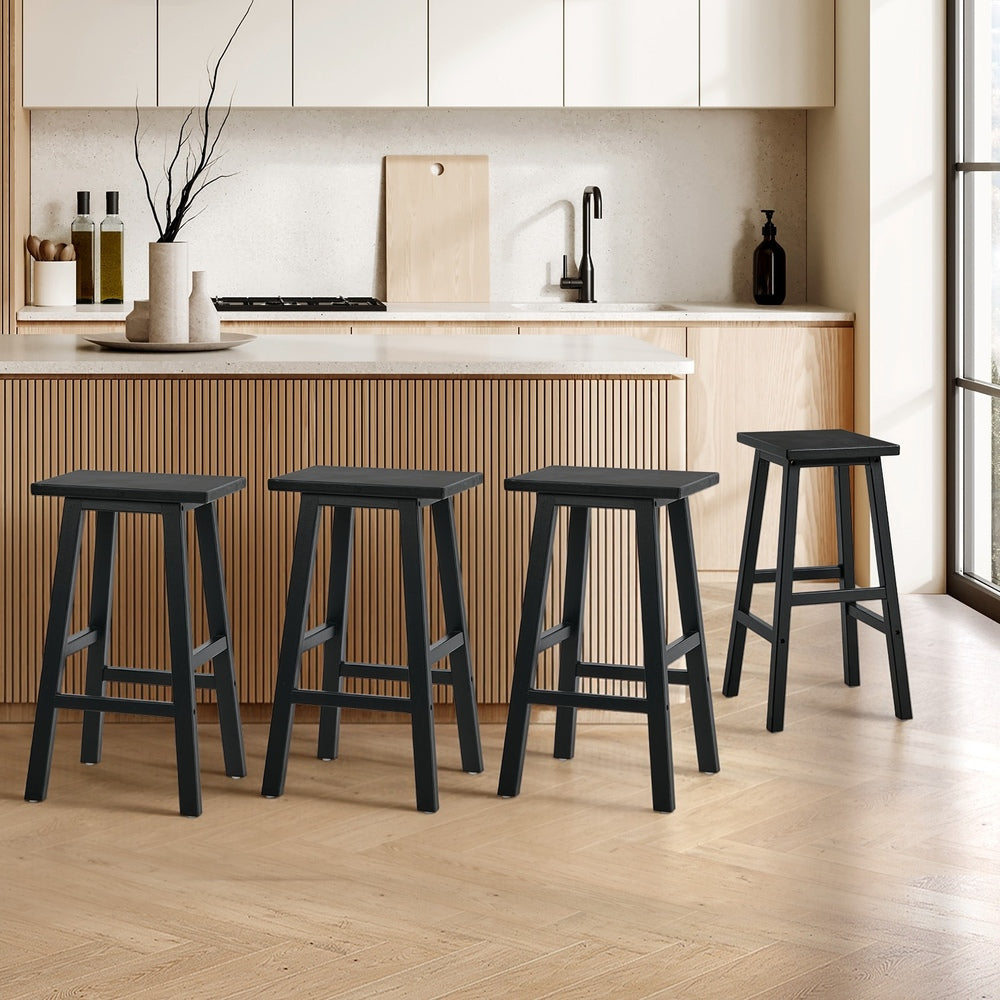 Black Bar Stools Set of 4 Rubber Wood | Simpledeals