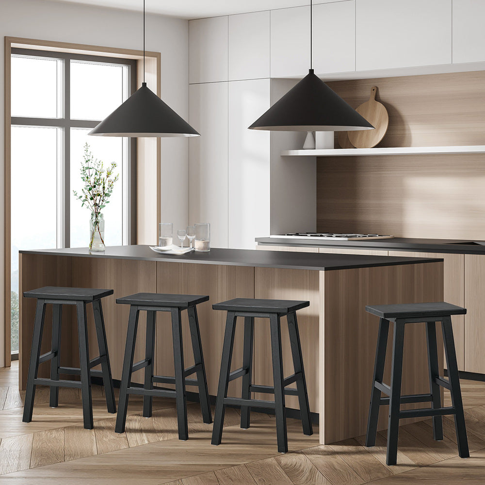 Black Bar Stools Set of 4 Rubber Wood | Simpledeals