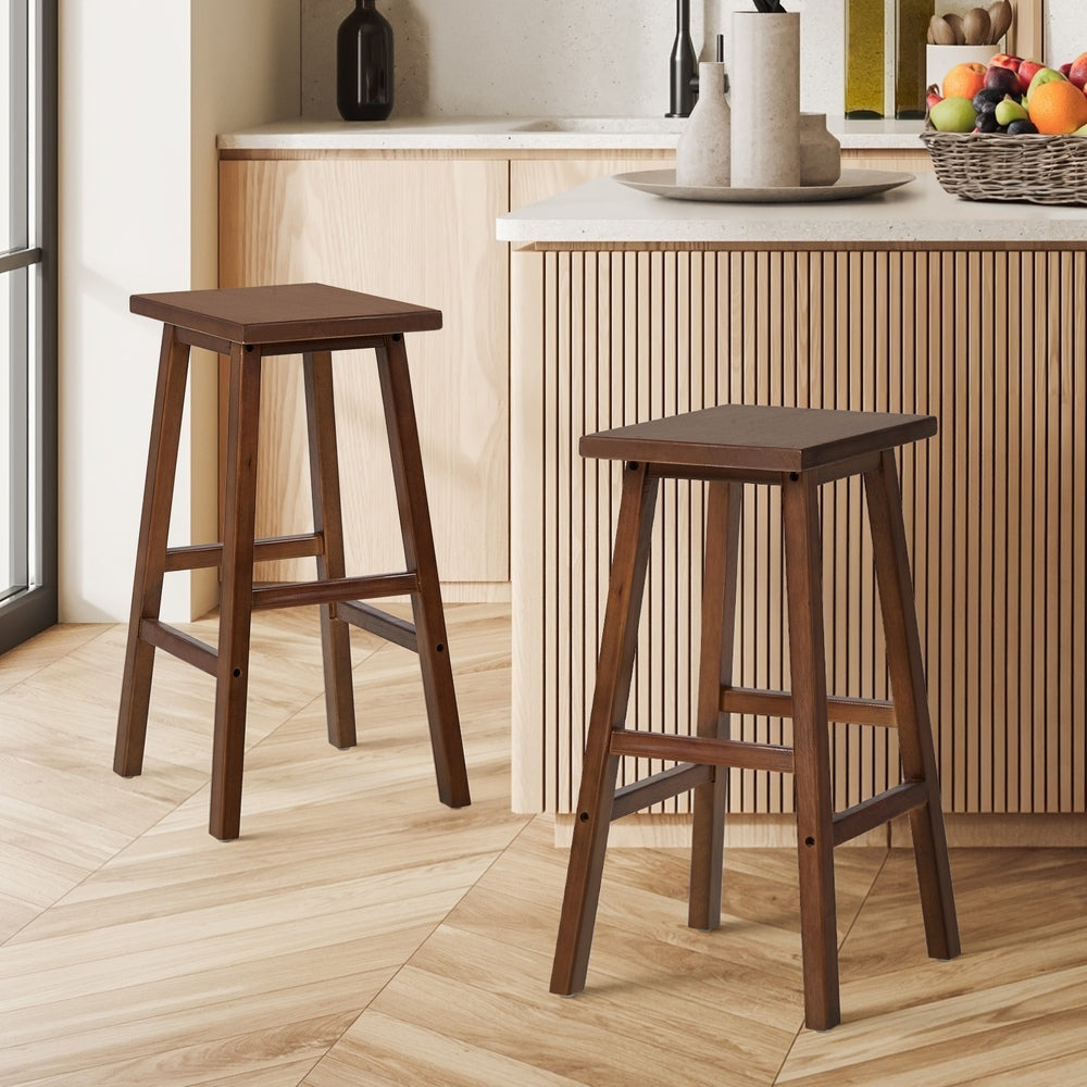 Timber Bar Stools Set 2 Walnut Rubber Wood | Simpledeals