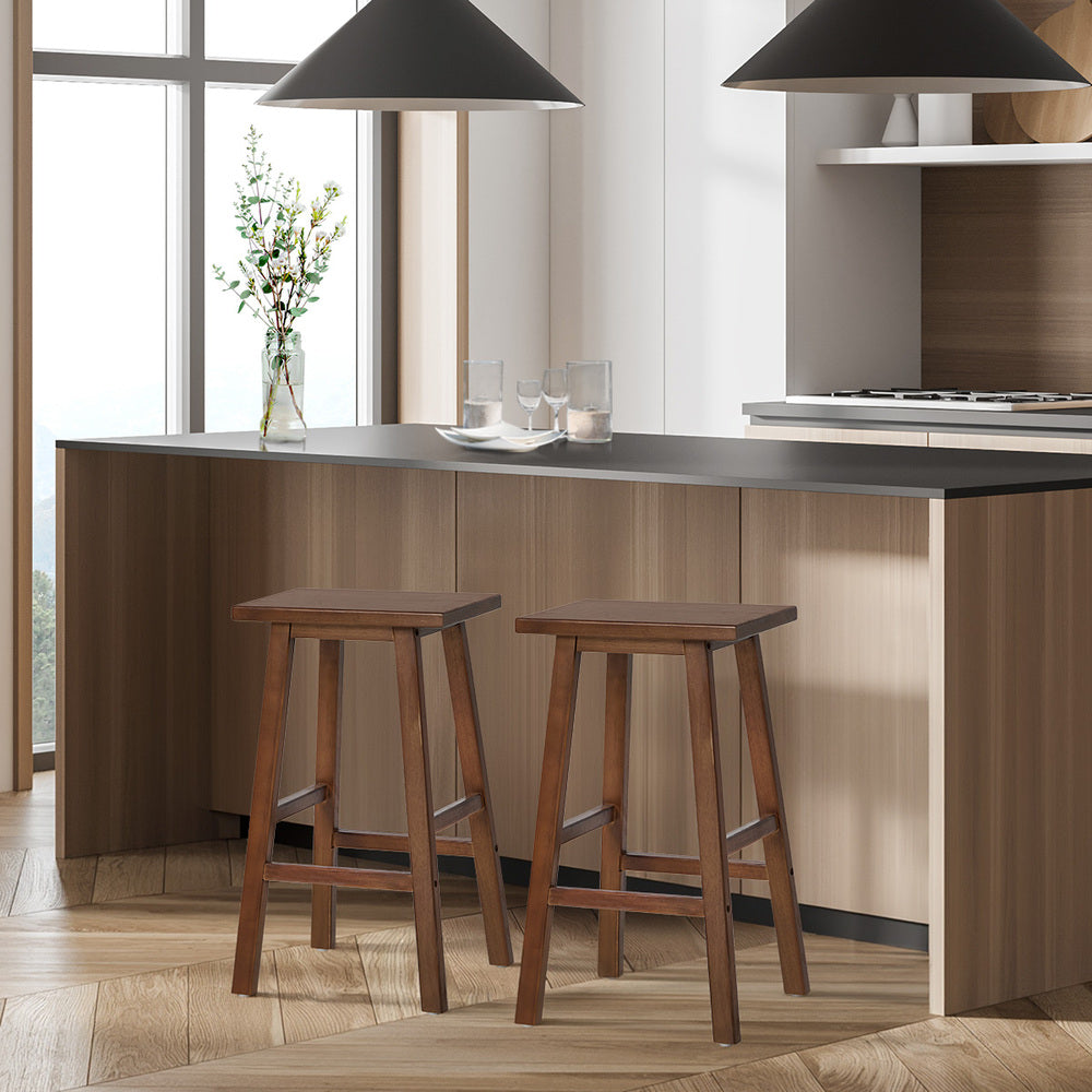 Timber Bar Stools Set 2 Walnut Rubber Wood | Simpledeals