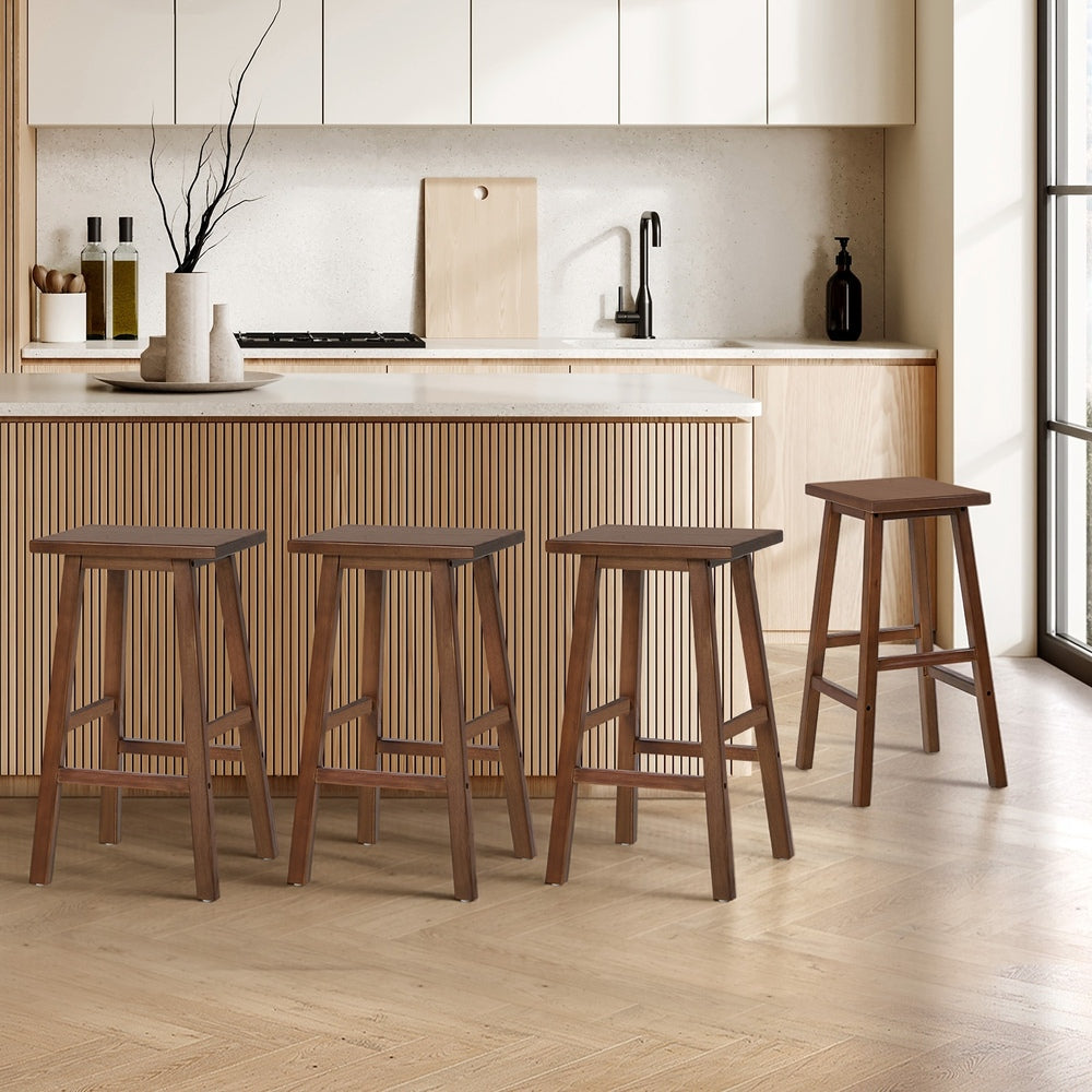 Bar Stools Set 4 Rubber Wood Walnut 150kg | Simpledeals