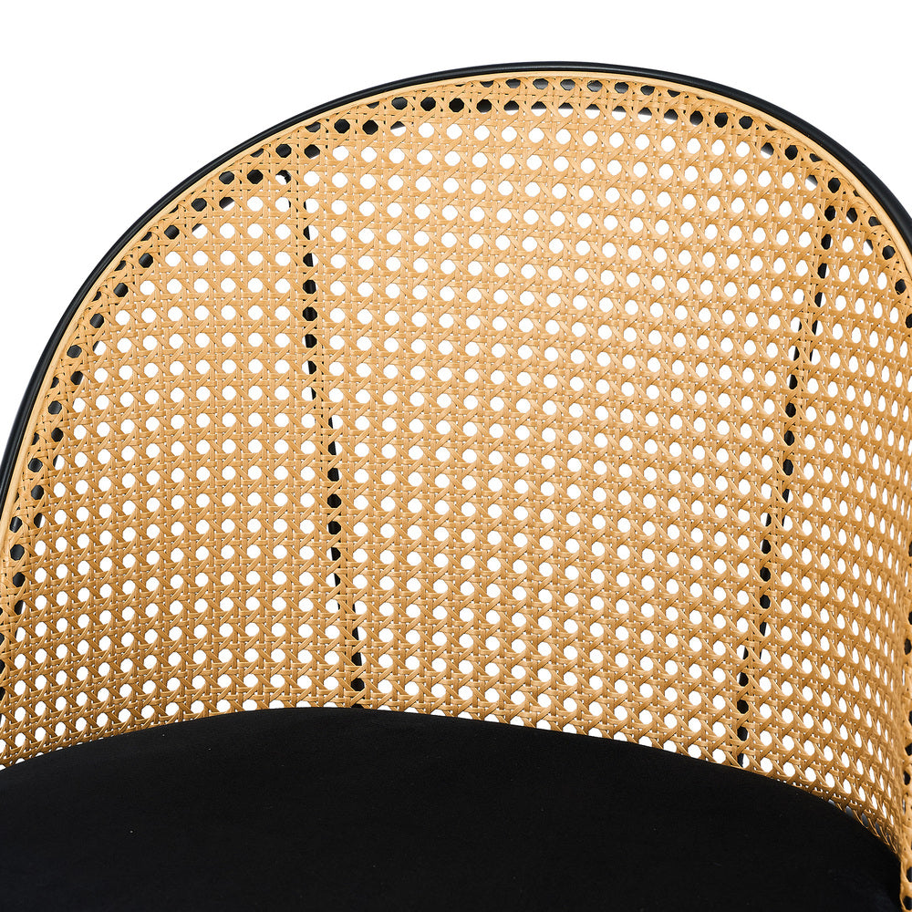 2x Bar Stools Rattan Dining Chair Velvet Black