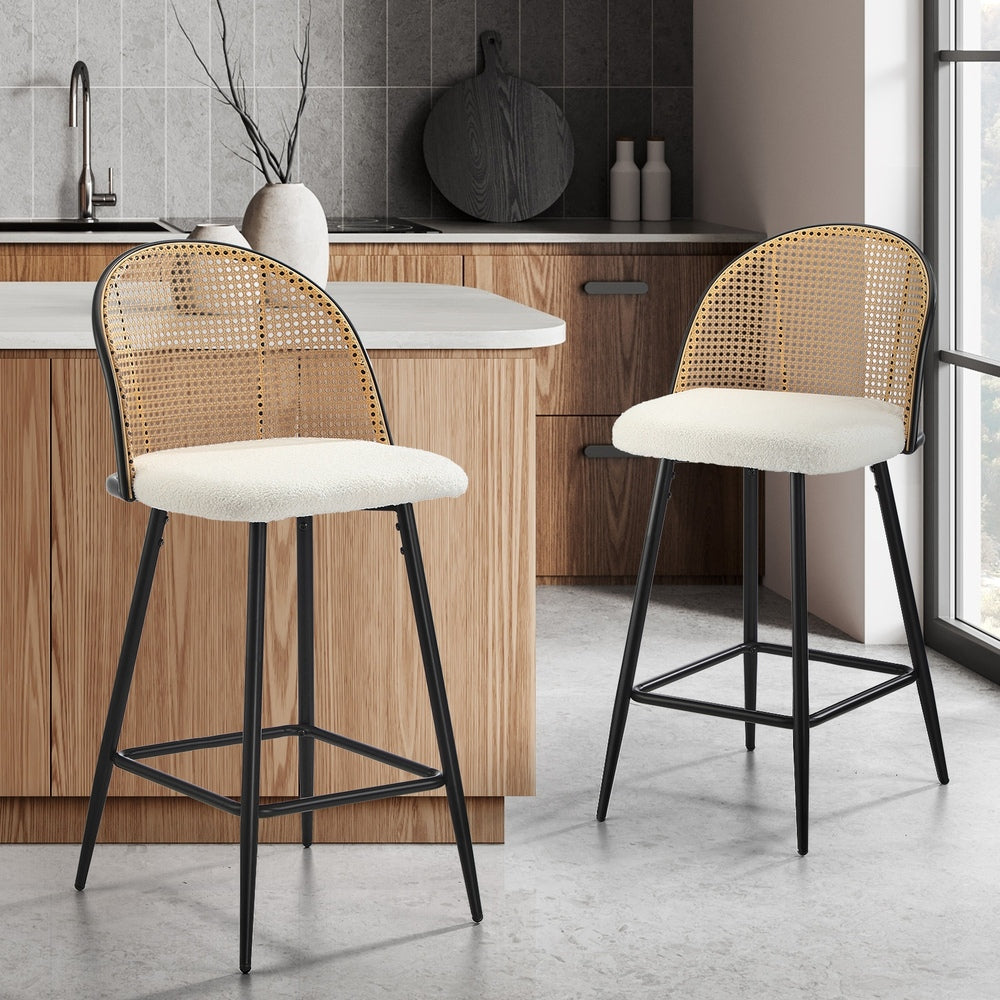 2/4x Bar Stools Kitchen Counter Stool Rattan Boucle Fabric