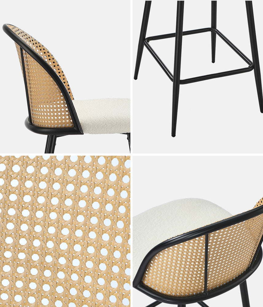 2/4x Bar Stools Kitchen Counter Stool Rattan Boucle Fabric
