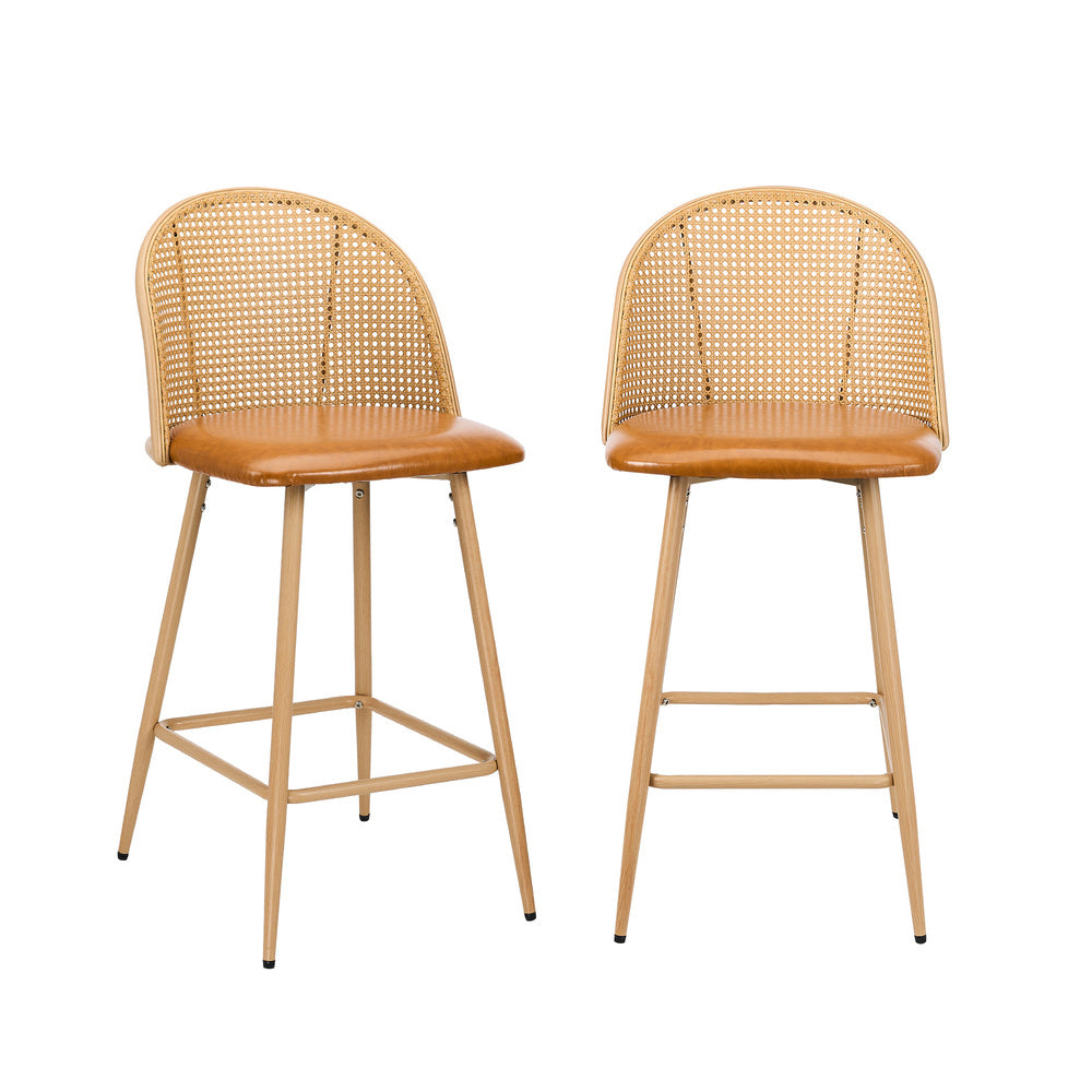 2x Bar Stools Rattan Dining Chair Velvet Black
