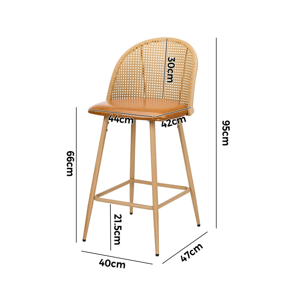 2x Bar Stools Rattan Dining Chair Velvet Black