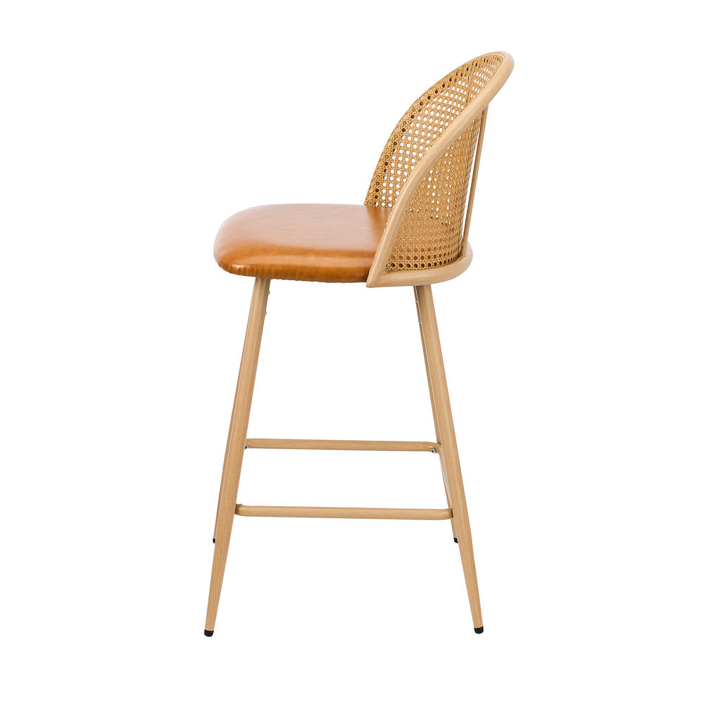 2x Bar Stools Rattan Dining Chair Velvet Black