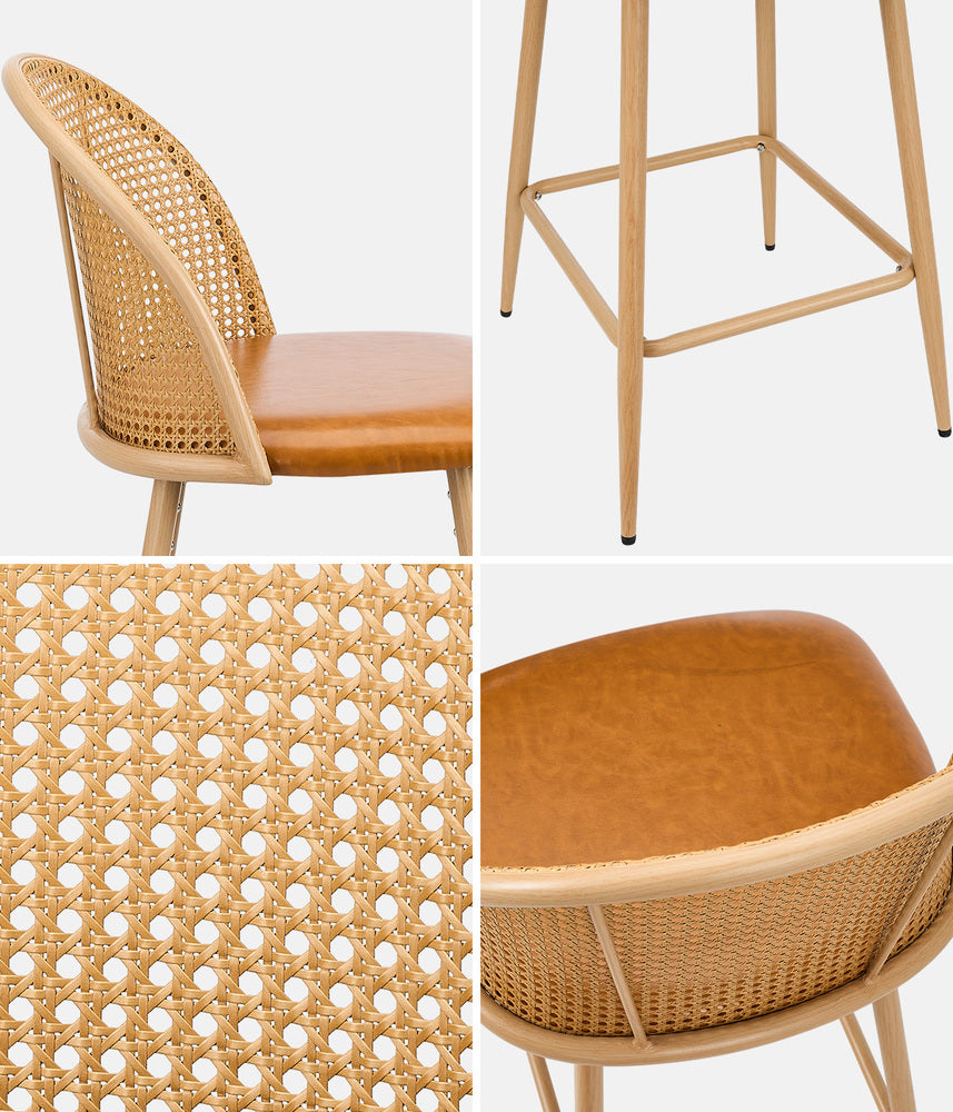 2x Bar Stools Rattan Dining Chair Velvet Black