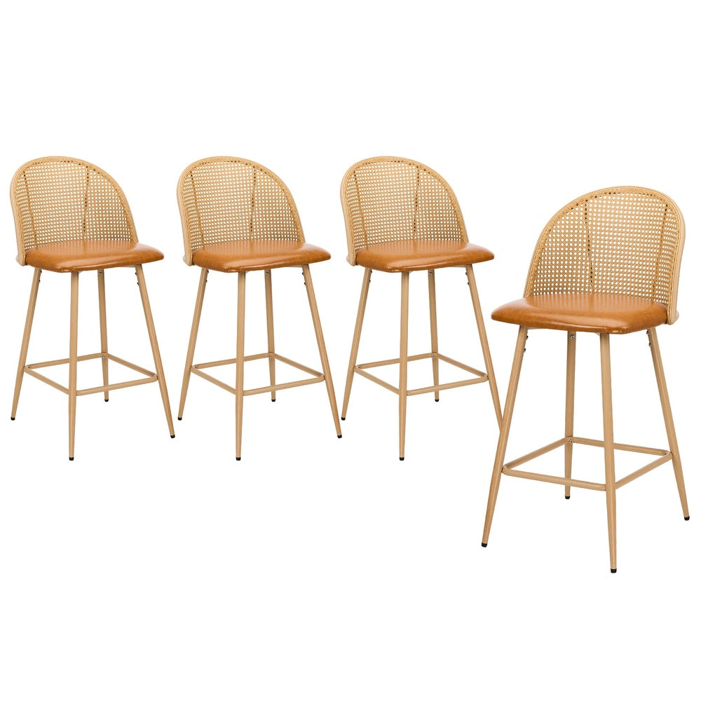4x Bar Stools Rattan Dining Chair Velvet Black