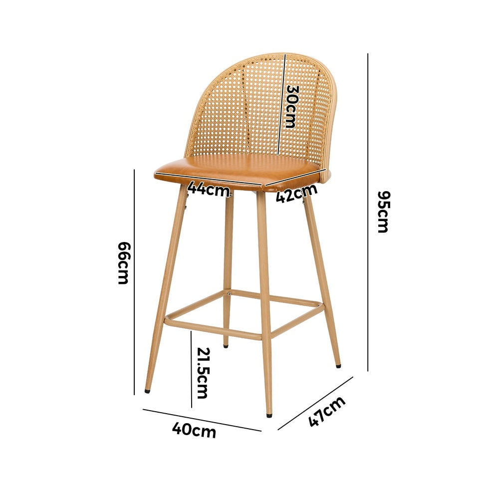 4x Bar Stools Rattan Dining Chair Velvet Black