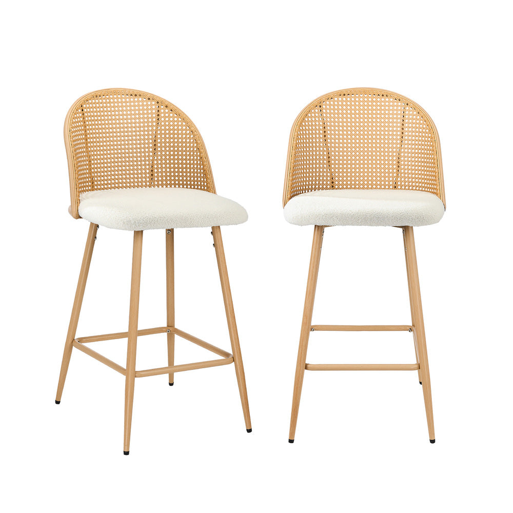 2x Bar Stools Rattan Dining Chair Velvet Black