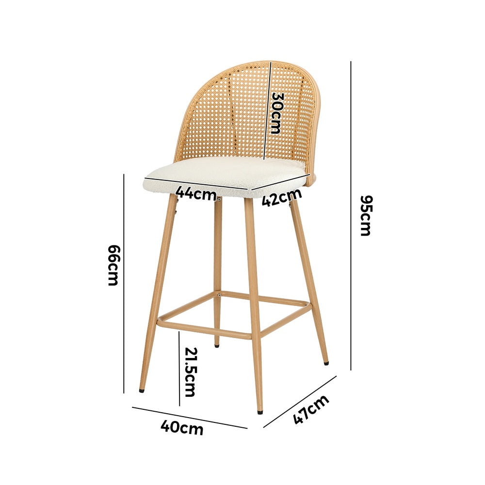 2x Bar Stools Rattan Dining Chair Velvet Black