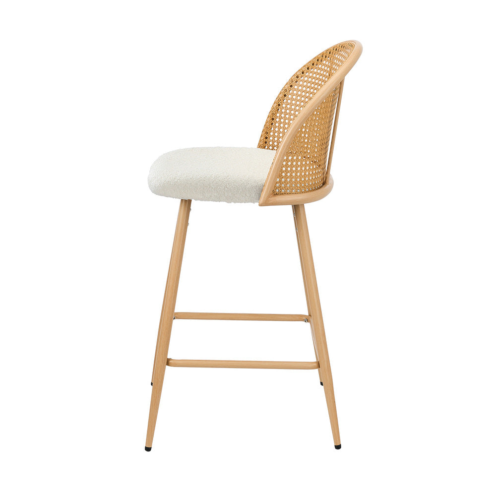 2x Bar Stools Rattan Dining Chair Velvet Black