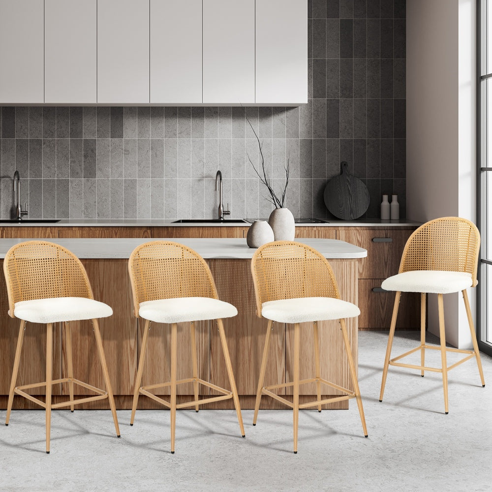4x Bar Stools Rattan Dining Chair Velvet Black