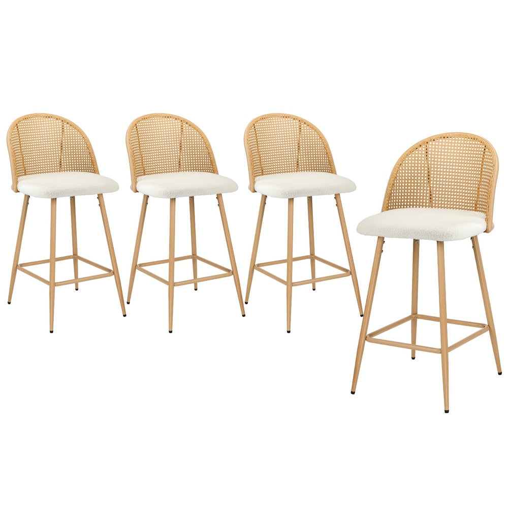 4x Bar Stools Rattan Dining Chair Velvet Black
