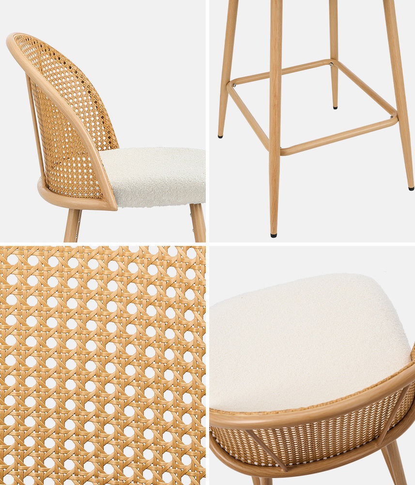 4x Bar Stools Rattan Dining Chair Velvet Black