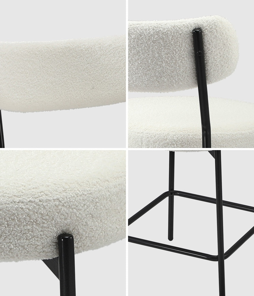 2x Bar Stools Kitchen Dining Stool Boucle Fabric White