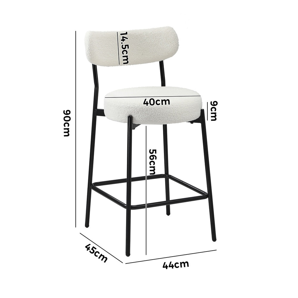 Bar Stools Kitchen Dining Stool Boucle Fabric White