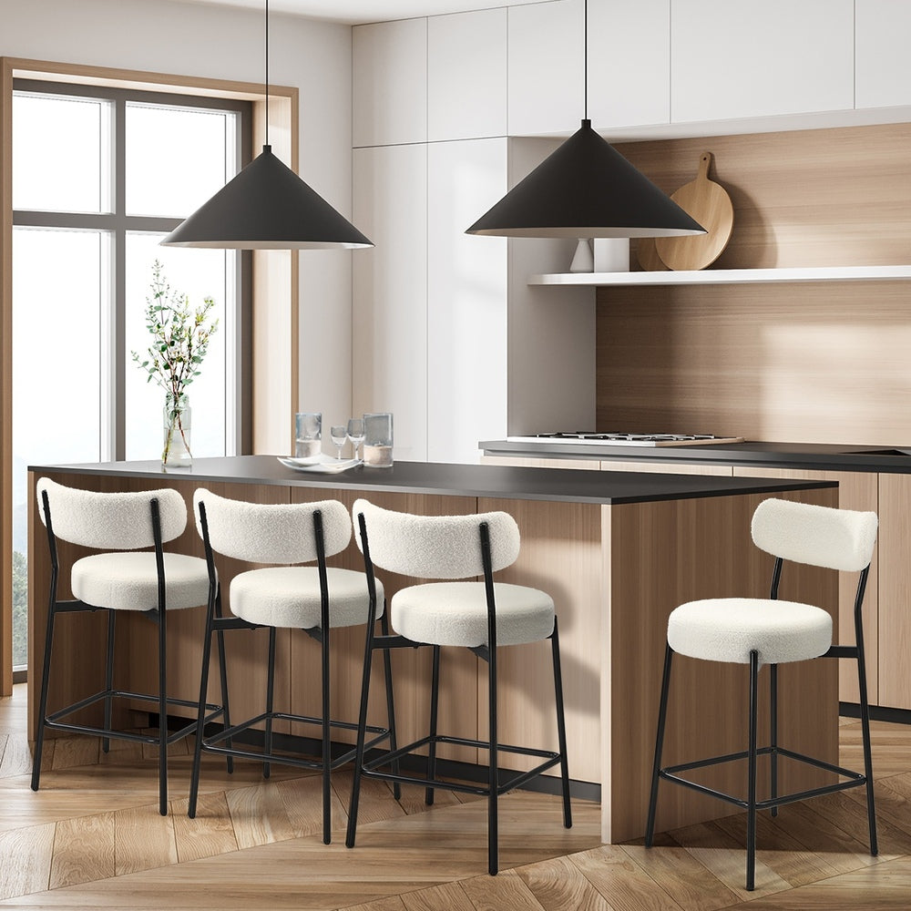 Bar Stools Kitchen Dining Stool Boucle Fabric White