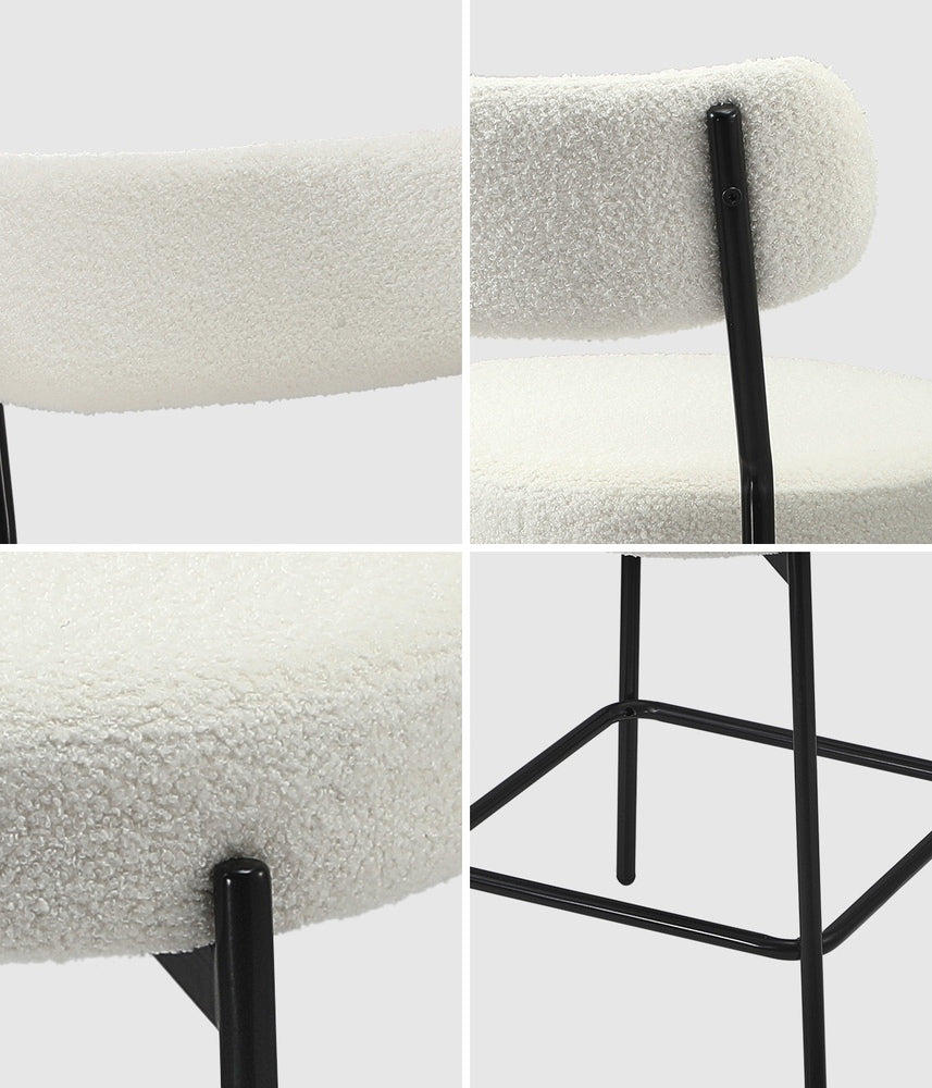 Bar Stools Kitchen Dining Stool Boucle Fabric White
