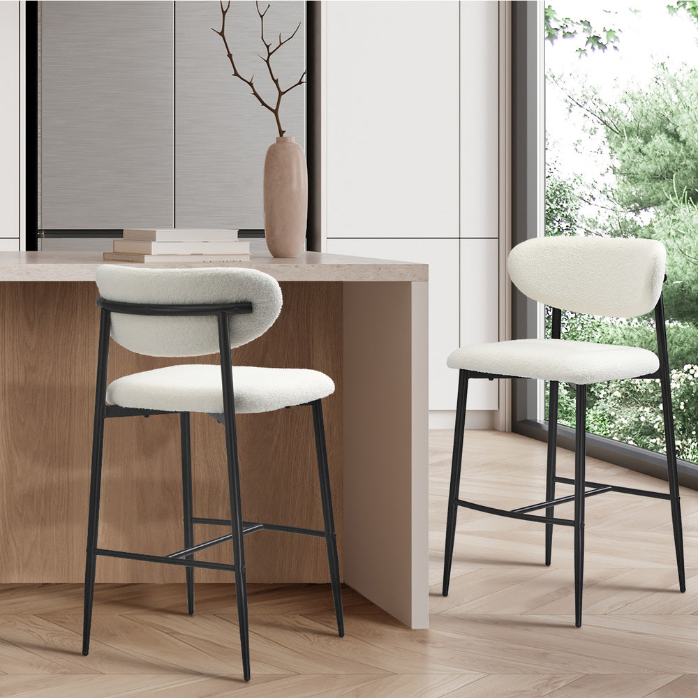 2x/4x Bar Stools Boucle Fabric Black/Natural and White