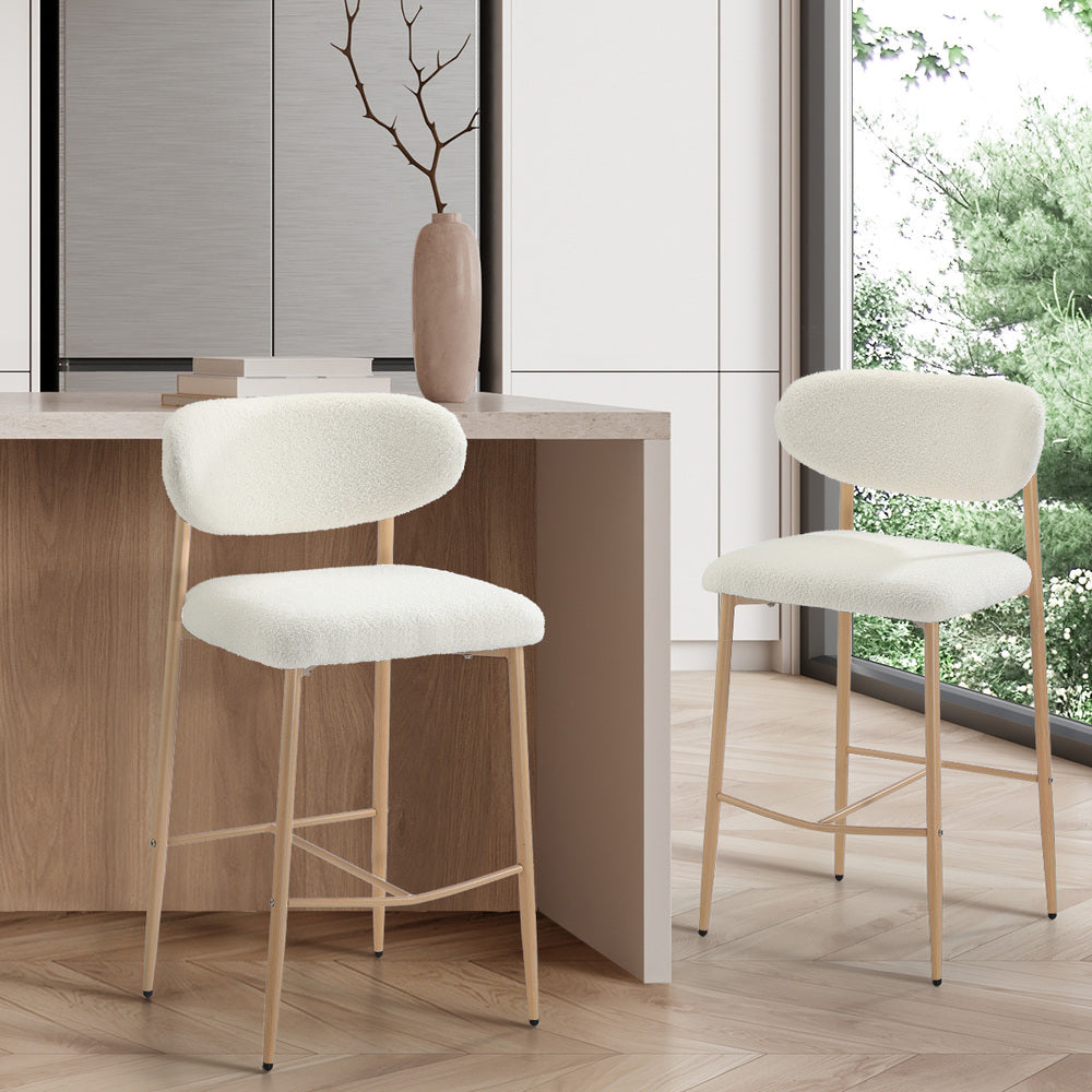 2x/4x Bar Stools Boucle Fabric Black/Natural and White