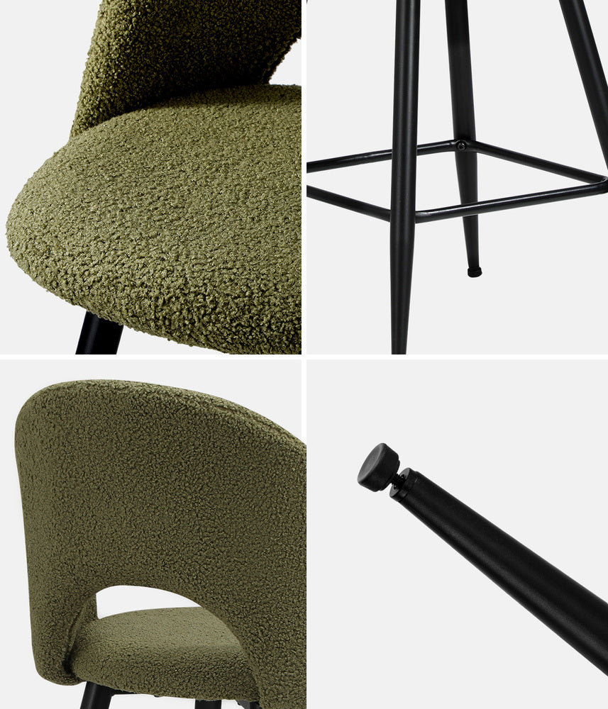 Bar Stools Kitchen Counter Stool Boucle Green/White