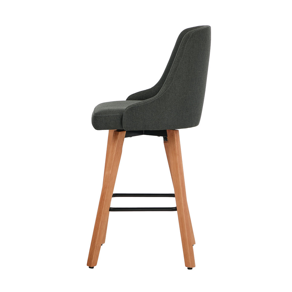2x Wooden Bar Stool Kitchen Dining Chair Linen Fabric Counter Seat Grey