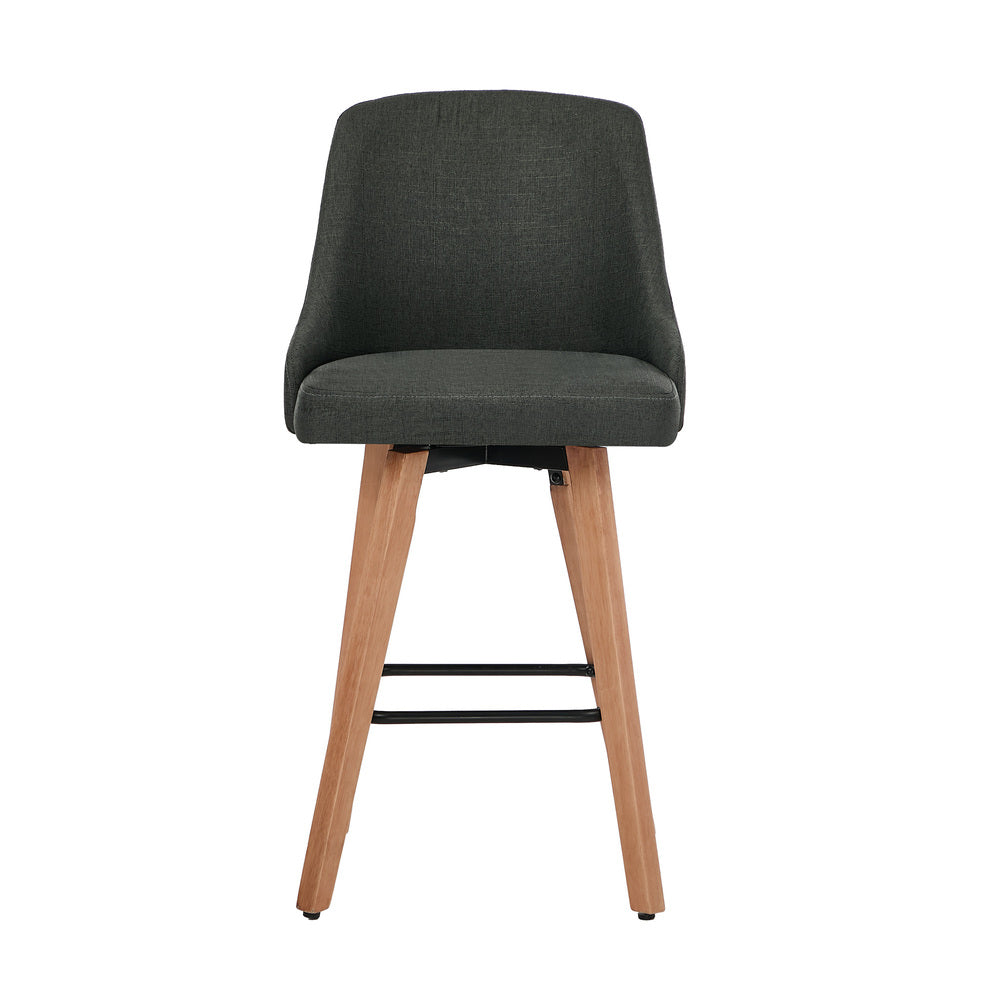 4x Wooden Bar Stool Kitchen Dining Chair Linen Fabric Counter Seat Grey