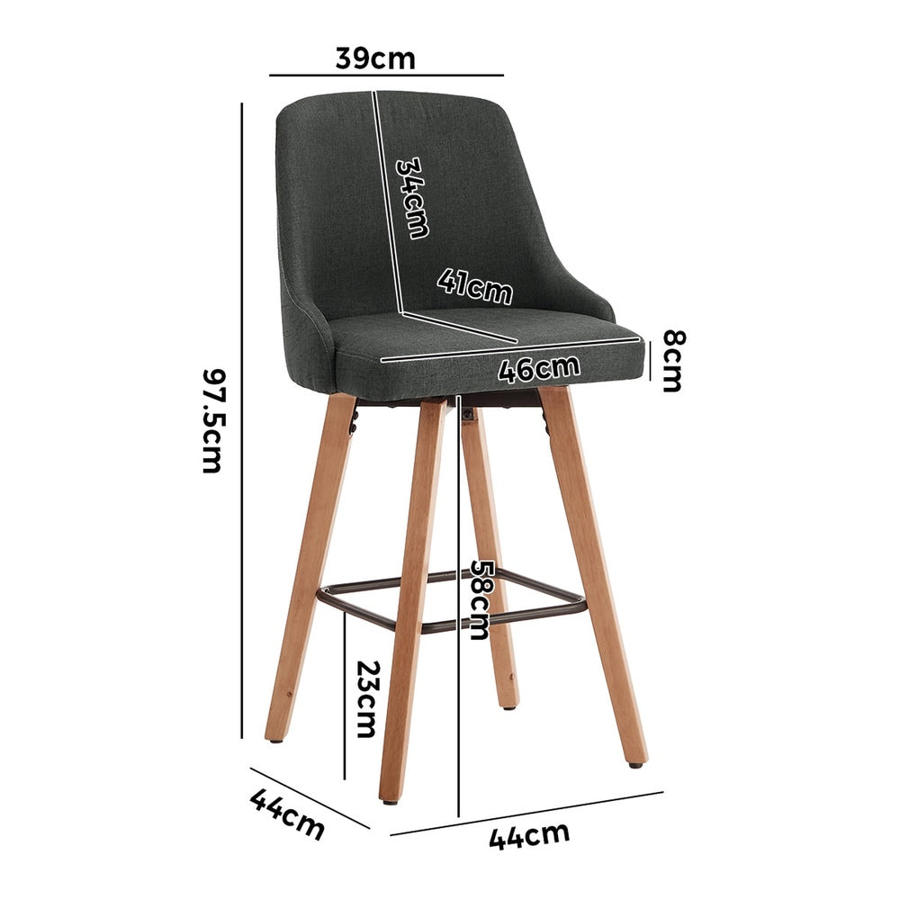 4x Wooden Bar Stool Kitchen Dining Chair Linen Fabric Counter Seat Grey