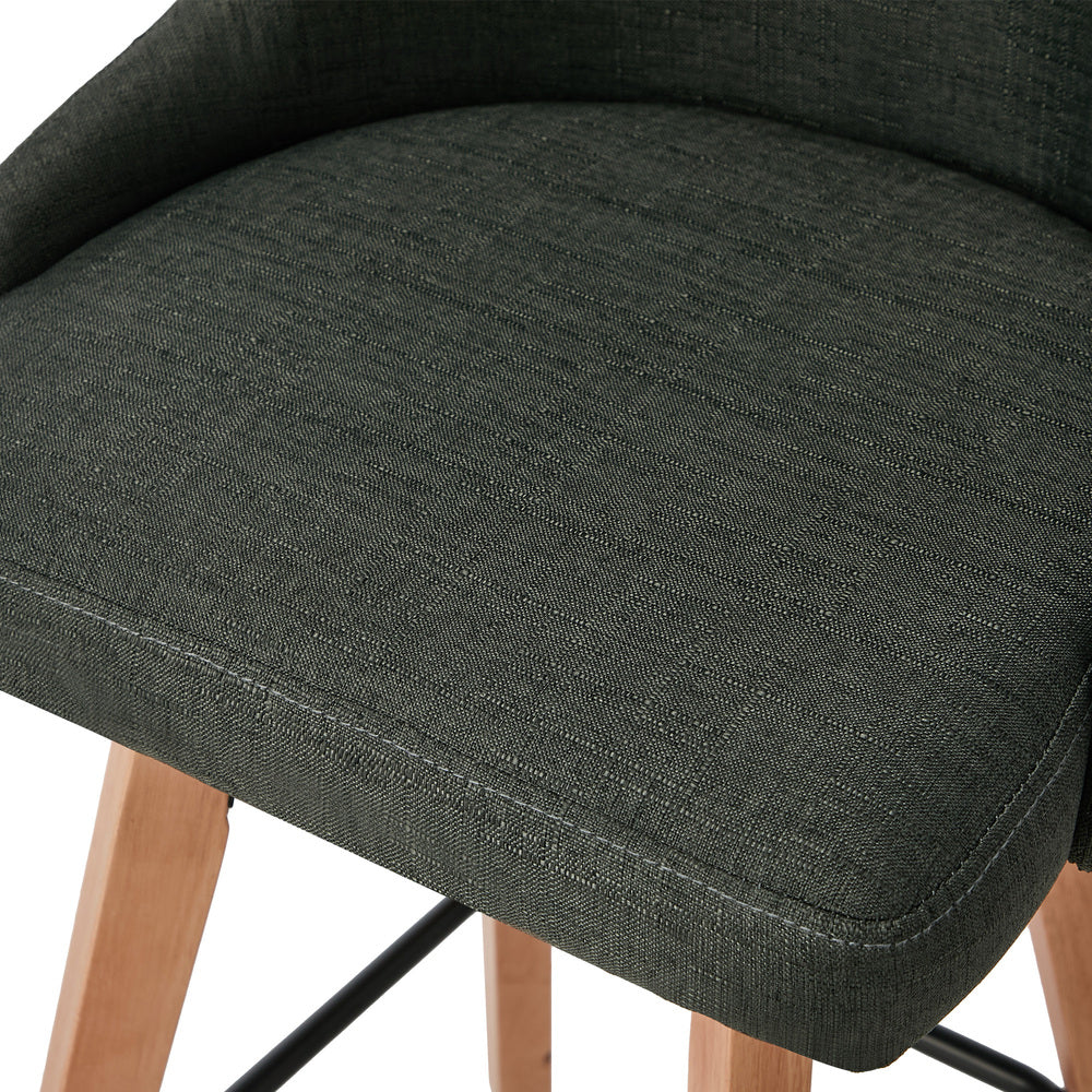 4x Wooden Bar Stool Kitchen Dining Chair Linen Fabric Counter Seat Grey