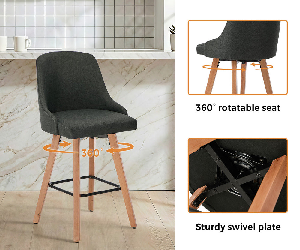 4x Wooden Bar Stool Kitchen Dining Chair Linen Fabric Counter Seat Grey