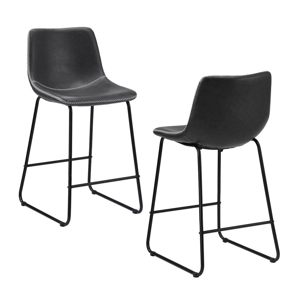 Bar Stools Leather Padded Stool Brown/Grey